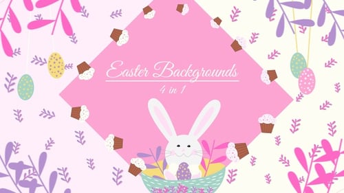 Animated Flat Design Easter Background Pack with Bunnies and Eggs