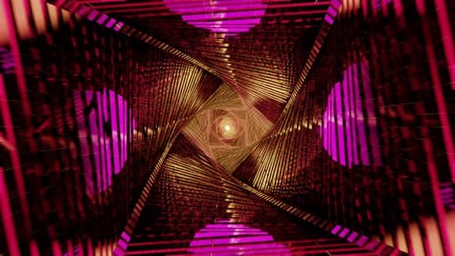 Abstract Futuristic Tunnel of Neon Geometric Patterns