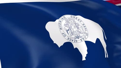 Waving Wyoming State Flag Animation with Bison Silhouette