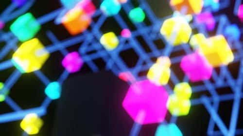 Cuadrícula cúbica voladora de cubos multicolores