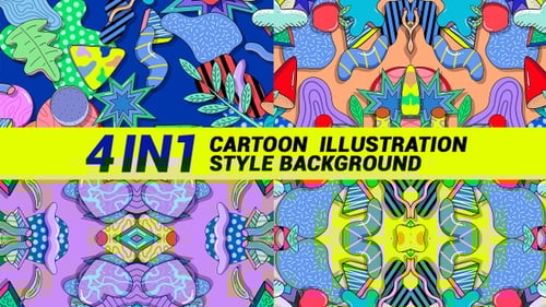 Fundo de estilo de ilustração de desenho animado 4 em 1