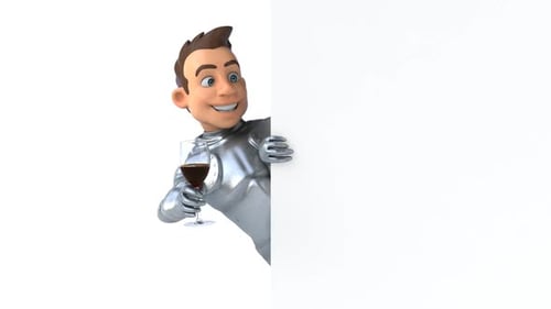 Smiling 3D Knight Character Peeking and Holding Wine