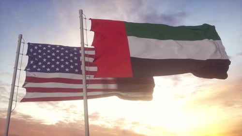 United Arab Emirates and United States Flag on Flagpole