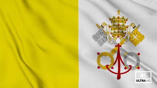 Realistic Waving Vatican City Flag with Papal Coat of Arms Loop