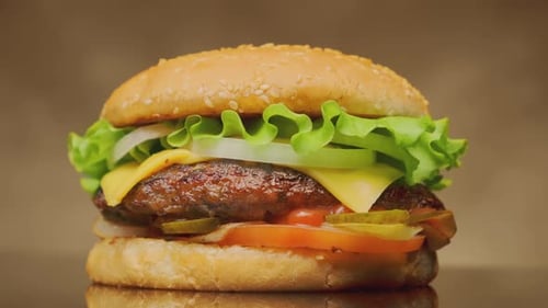 Juicy Hamburger Close Up Studio Shot