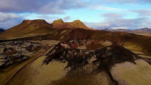 Volcanic crater in mountainous terrain