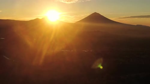 Aerial View Of Mount Agung During Sunrise In Bali, Indonesia.