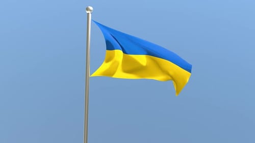 Ukrainian flag on flagpole.