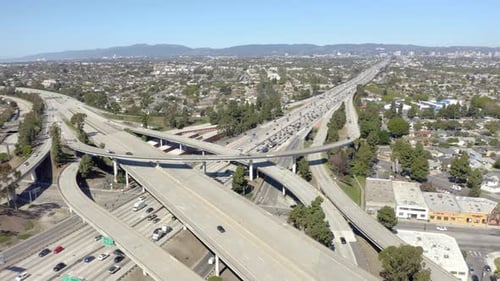 Drone footage of top view of Highway road junctions.