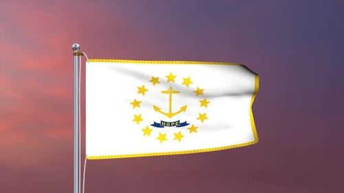 Rhode Island State Flag Waving with Gold Stars and Hope Anchor