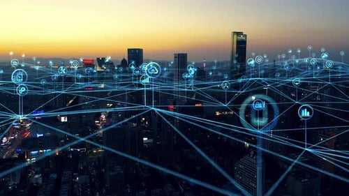 smart Connected city skyline. Futuristic network concept, city Technology.