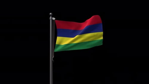 Realistic 3D Mauritius Flag Waving on a Pole Loop