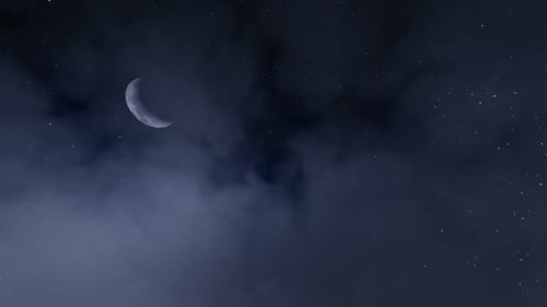 Night Sky with Moving Clouds and Crescent Moon