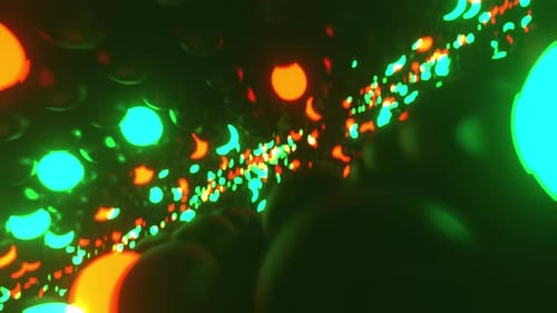Abstract Neon Glowing Spheres Tunnel Motion Background