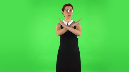 Funny Girl Strictly Gesturing with Hands Crossed Making X Shape Meaning Denial Saying NO
