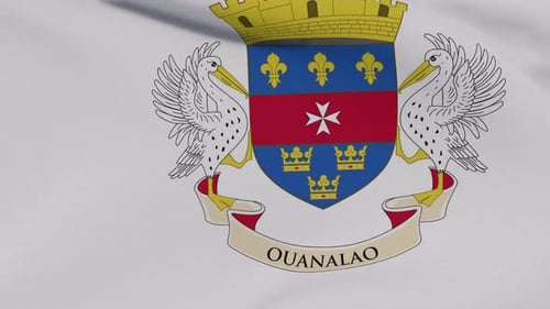 Waving Saint Barthelemy Flag with Coat of Arms Animation