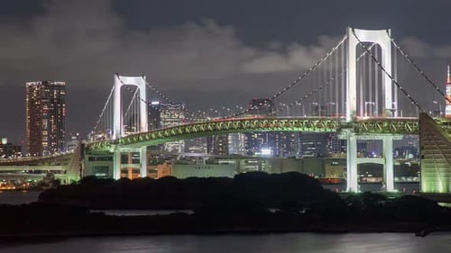 Night Time Lapse Tokyo Rainbow Bridge
