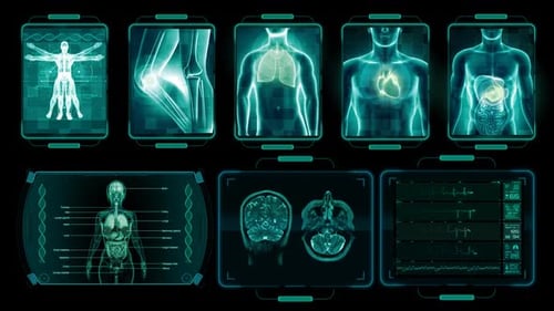 Futuristic Medical HUD Display with Human Anatomy Scans