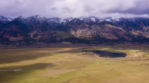 Teton Range and Meadow on Autumn Cloudy Day