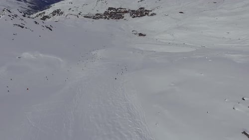 Aerial view of ski slopes in the mountains