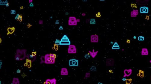 Floating Neon Icons Background for Love and Celebration Events