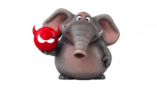 Animated 3D Elephant Character Holding Red Devil Icon