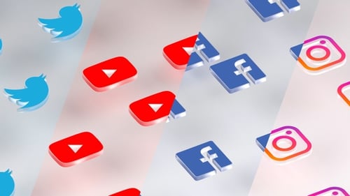Floating 3D Social Media Icons Pattern Background