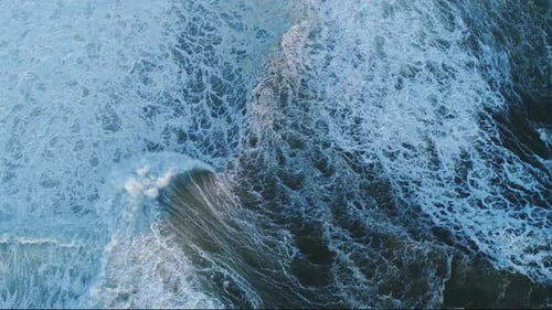 Aerial Top View on Big Waves of Atlantic Ocean