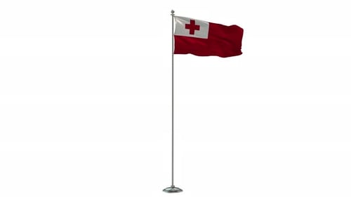 Tonga Flag Waving on Flagpole Animated Loop