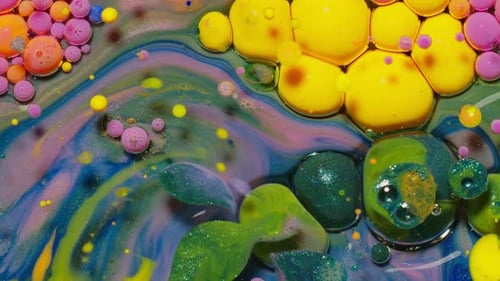 Abstract Bubbles with Colorful Paint Close Up