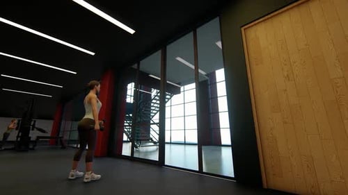 Modern Gym Interior with Person Exercising 3D Animation