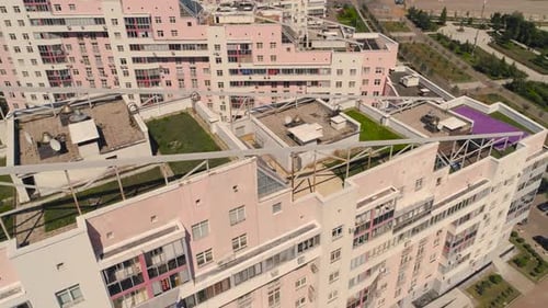 Residential Building with Old Paint and New Paint, Painting at Home. Aerial Drone Flight