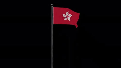 Hong Kong Flag Waving on Flagpole 3D Animation