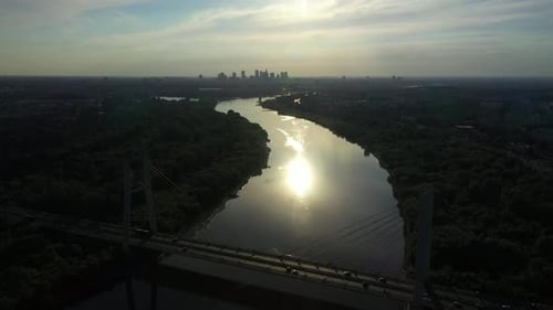 Aerial Drone Flight top down View of freeway busy city rush hour heavy traffic jam highway. Aerial v