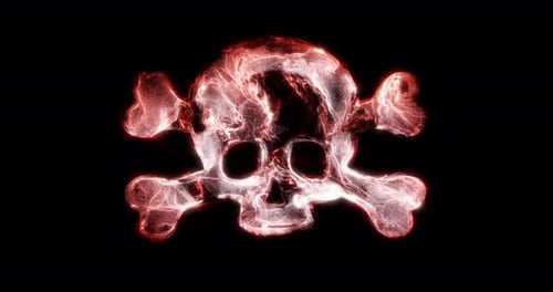 3D-Konzept mit Schädelkreuz und Knochen.