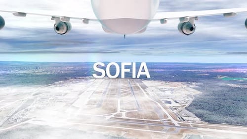 Commercial Airplane Over Clouds Arriving City Sofia