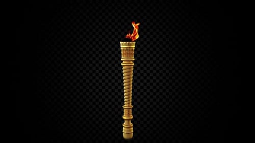 Animated Golden Ornate Torch with Flickering Flame