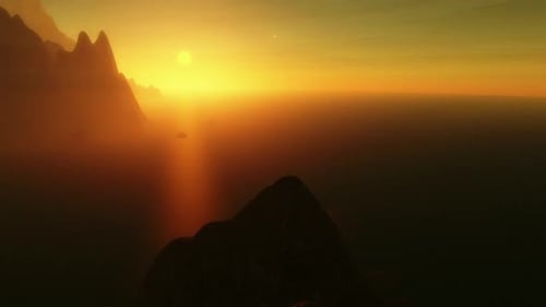 Aerial timelapse 3D animation showing a landscape of an exoplanet with Earth-like features