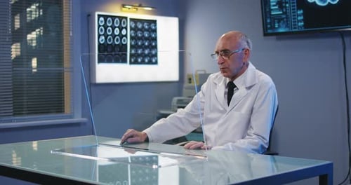 Doctor Using Transparent Display Screen