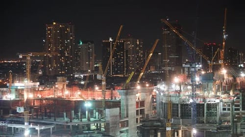 Time lapse construction crane site of building