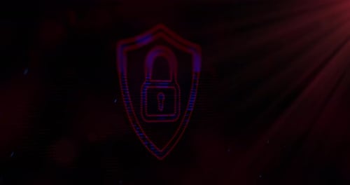 Digital Glitch Security Shield Padlock Icon Animation