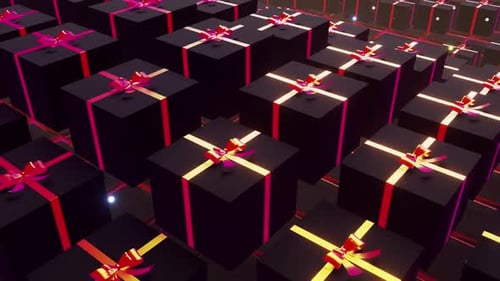 Animated Black Gift Boxes Moving in Wavy Grid