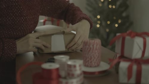 Wrapping Christmas Gifts at Home with Ribbons