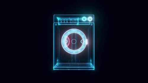 Futuristic Washing Machine Hologram Rotating Wireframe Animation