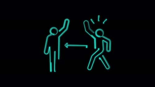 Neon Line Art People Figures and Distance Arrow Animation