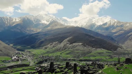 Aerial View of Dead Village on Top of Mountain