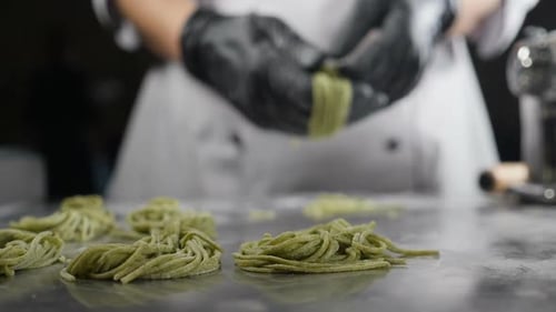 Chef Hand-Forms Fresh Green Pasta Nests