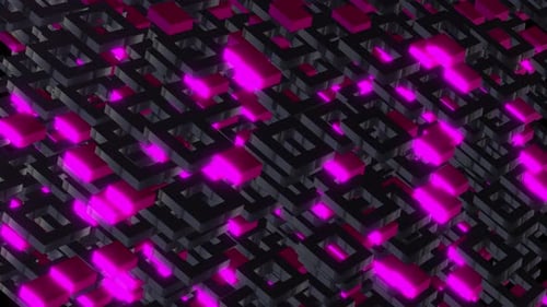 Dynamic Pulsing Neon Blocks in a Geometric Grid