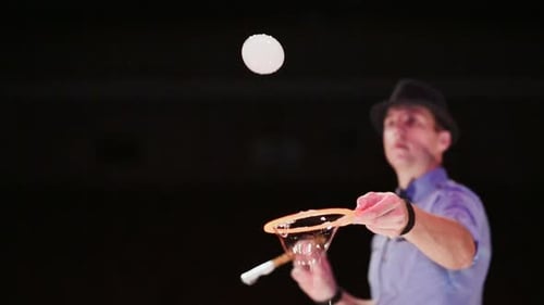 Bubble Magician Performs with Bubbles and Wand