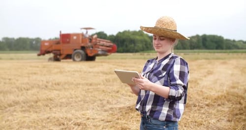Woman Using Tablet in Rural Agriculture Field